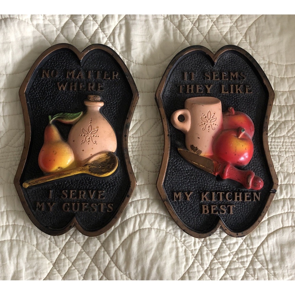Vintage Miller Studio 1977 Chalkware Kitchen Wall Plaques Set Kitschy Retro MCM